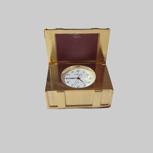 VTG Collezio Gold Brass Crown Chest Clock - Quartz Japan Movt. - Needs Battery - AS IS