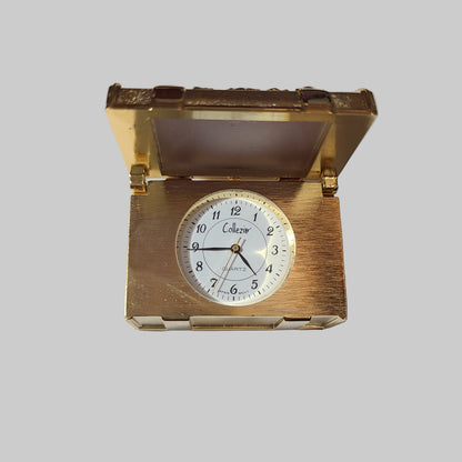 VTG Collezio Gold Brass Crown Chest Clock - Quartz Japan Movt. - Needs Battery - AS IS