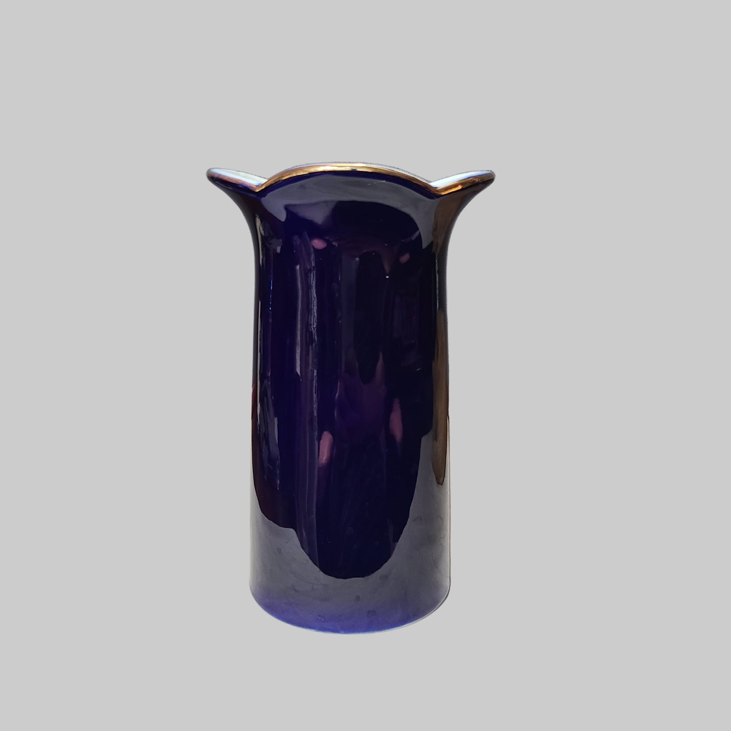 Pier 1 Cobalt Blue Iris Porcelain Vase w/ Gold Trim - LIKE NEW