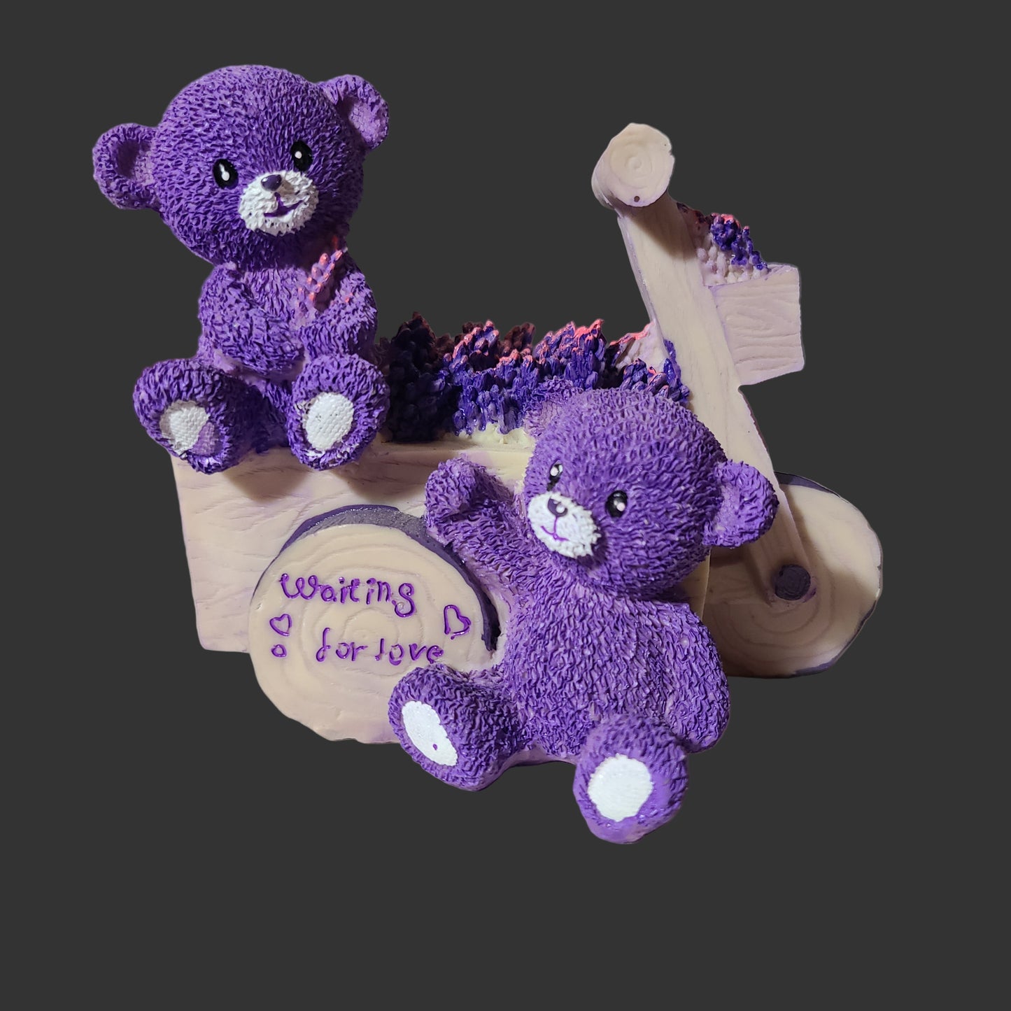Lavender Waiting for Love Bear Resin Coin Bank - USED