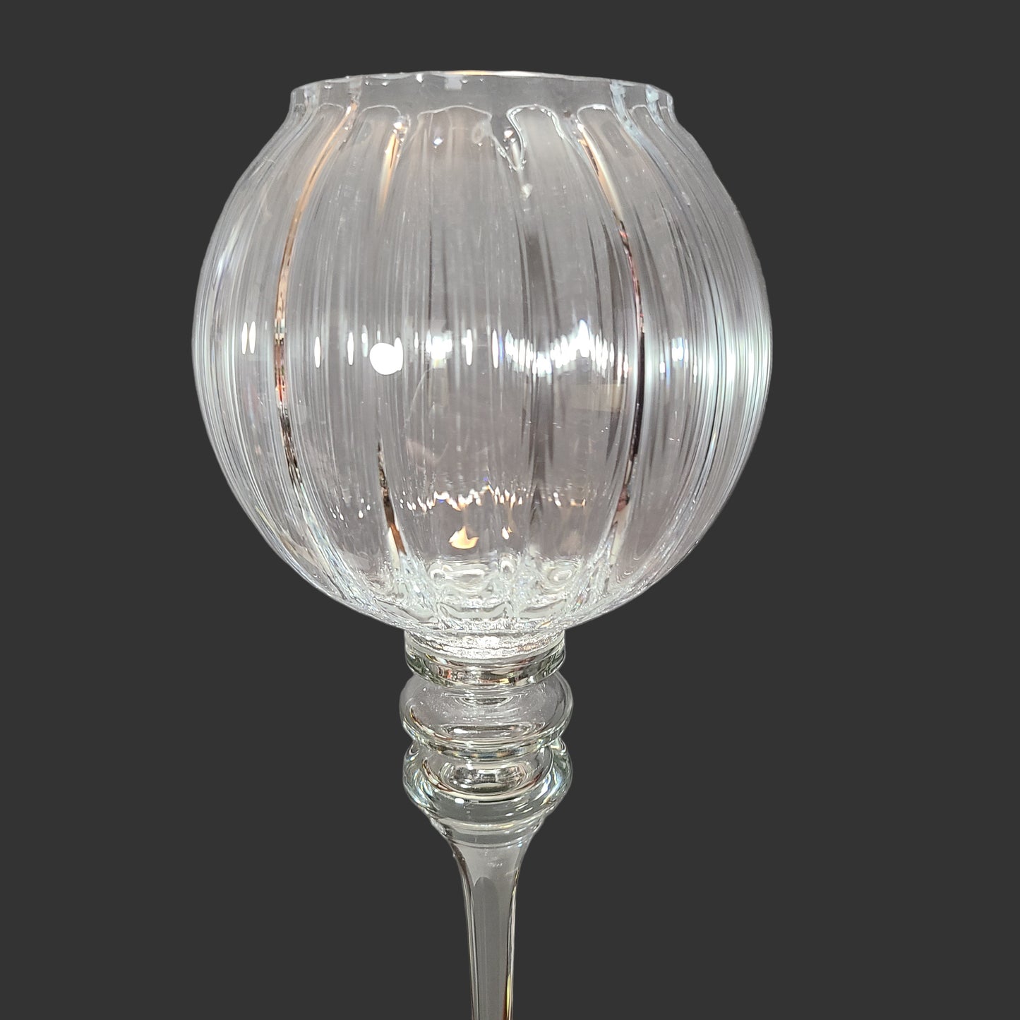 VTG Oversized Clear Glass Globe Candlestick Holder - LIKE NEW