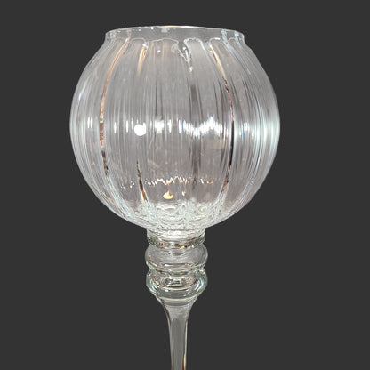 VTG Oversized Clear Glass Globe Candlestick Holder - LIKE NEW