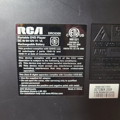RCA DRC6309 Portable DVD Player w/ Case & Accessories - Tested - LIKE NEW