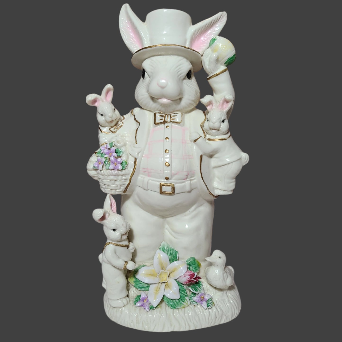 Musical 12" Porcelain Mr. Easter Bunny Figurine - Plays Here Comes Peter Cottontail - USED