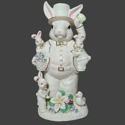 Musical 12" Porcelain Mr. Easter Bunny Figurine - Plays Here Comes Peter Cottontail - USED