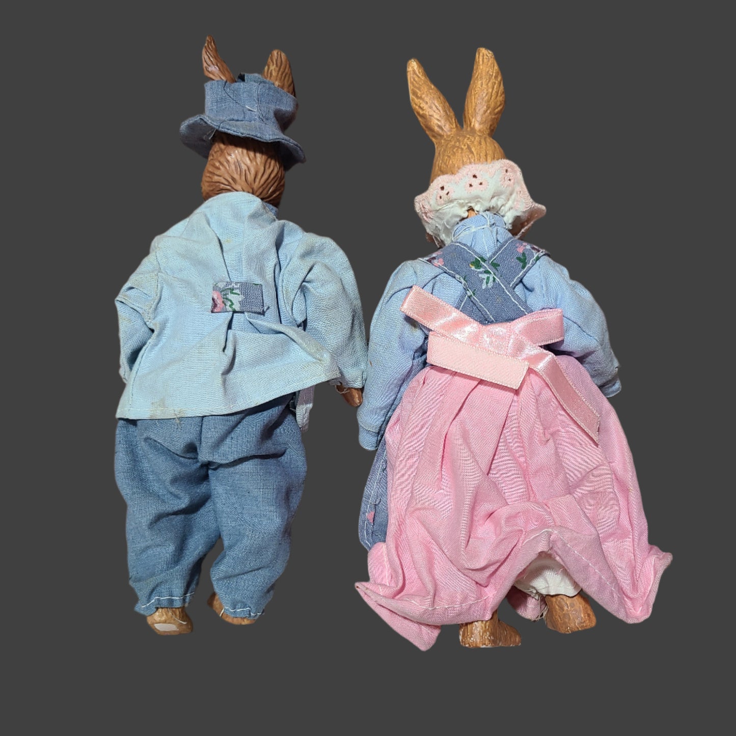 VTG Set of 2 Rabbit Dolls - Part Ceramic - Part Stuffed - USED