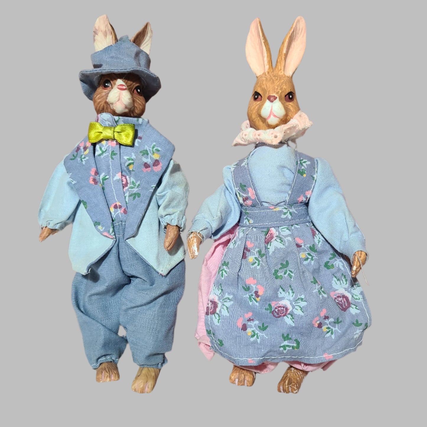VTG Set of 2 Rabbit Dolls - Part Ceramic - Part Stuffed - USED