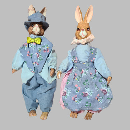 VTG Set of 2 Rabbit Dolls - Part Ceramic - Part Stuffed - USED