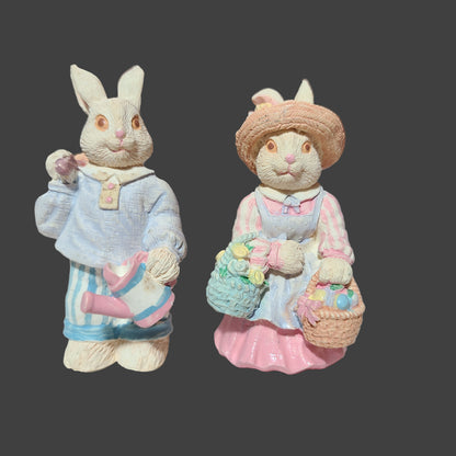 VTG 6PC Easter Bunny Family - Resin Figurines - USED