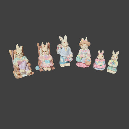 VTG 6PC Easter Bunny Family - Resin Figurines - USED