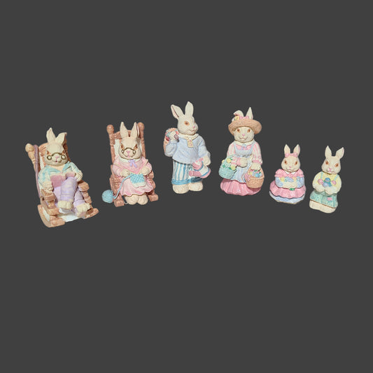 VTG 6PC Easter Bunny Family - Resin Figurines - USED