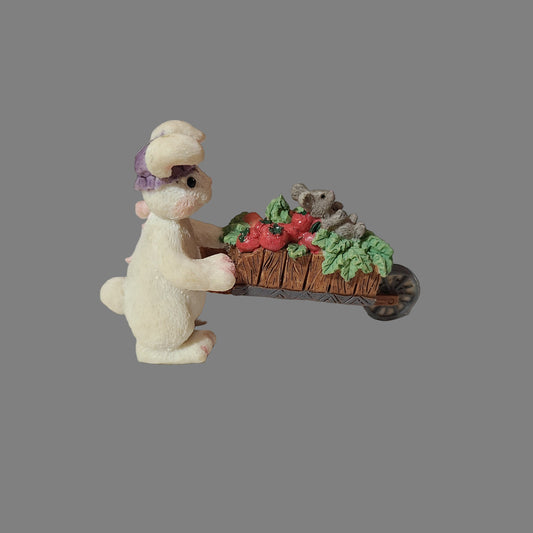VTG Bunny Pushing Wheelbarrow w/ Mouse Resin Figurine - USED