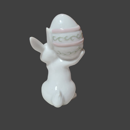 Easter Bunny Holding Egg Ceramic Figurine - USED