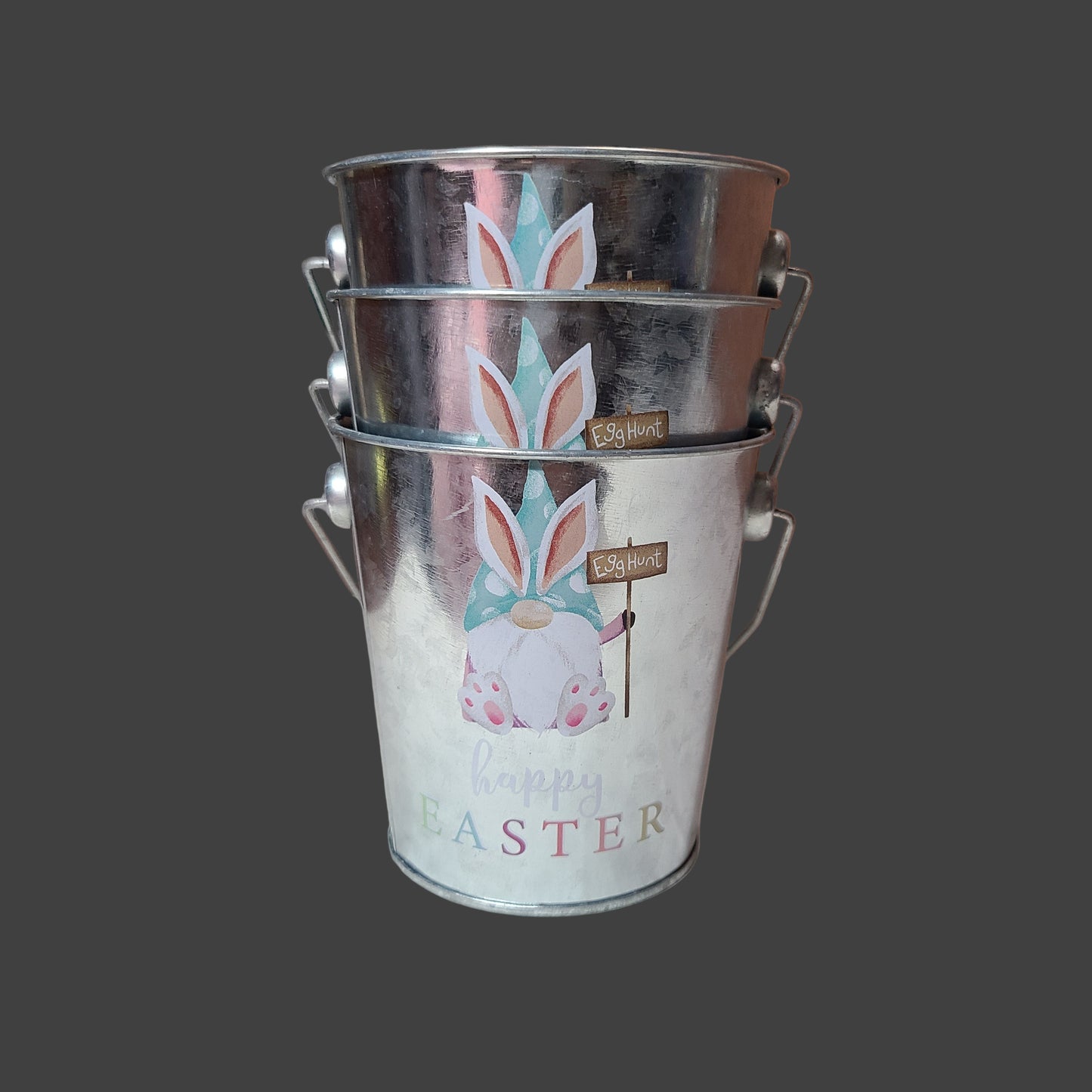 Set of 3 Small Tin Easter Pails - "Happy Easter" - LIKE NEW