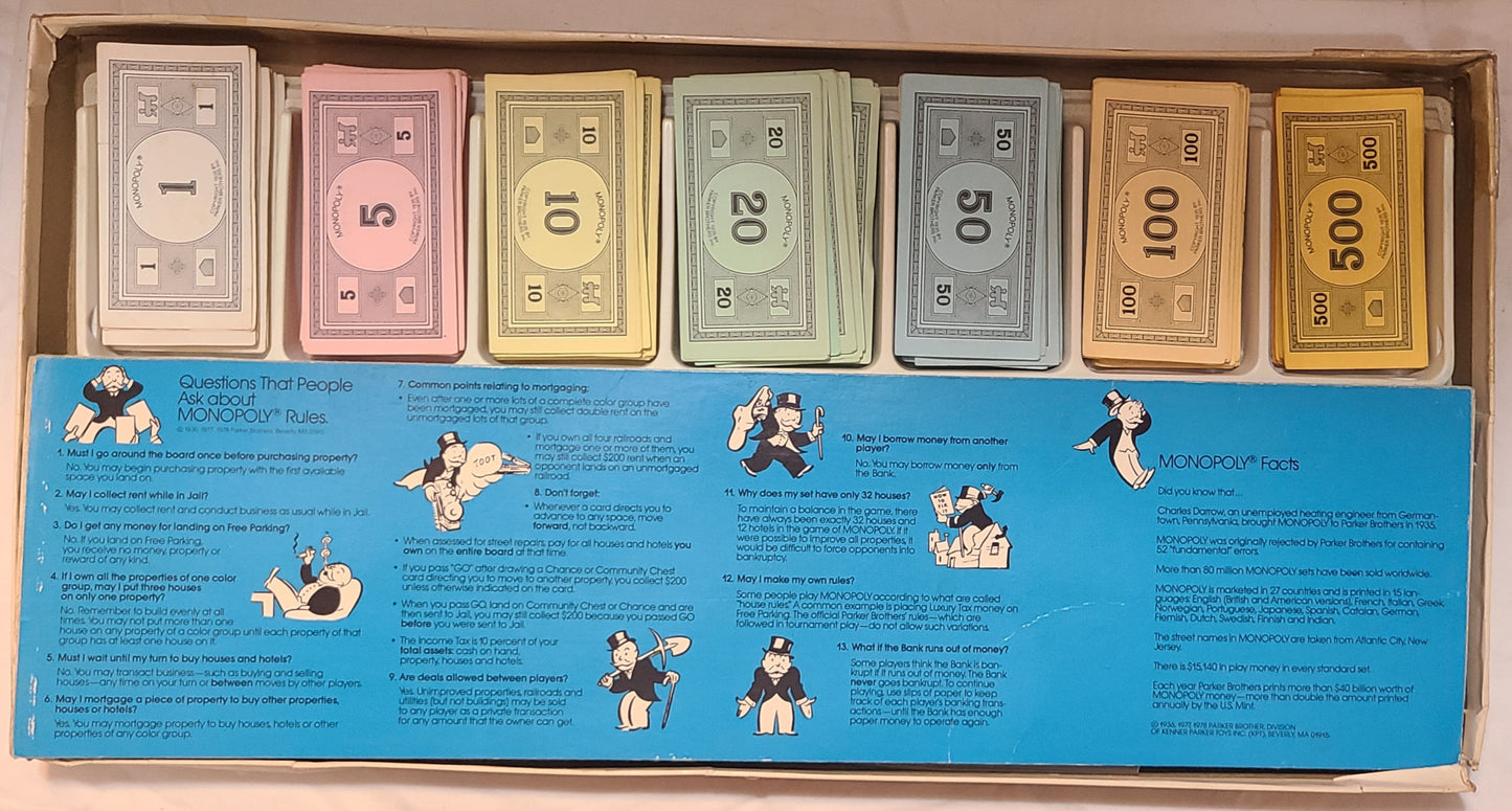 VTG 1985 Monopoly - Missing 2 Player Pieces - AS IS