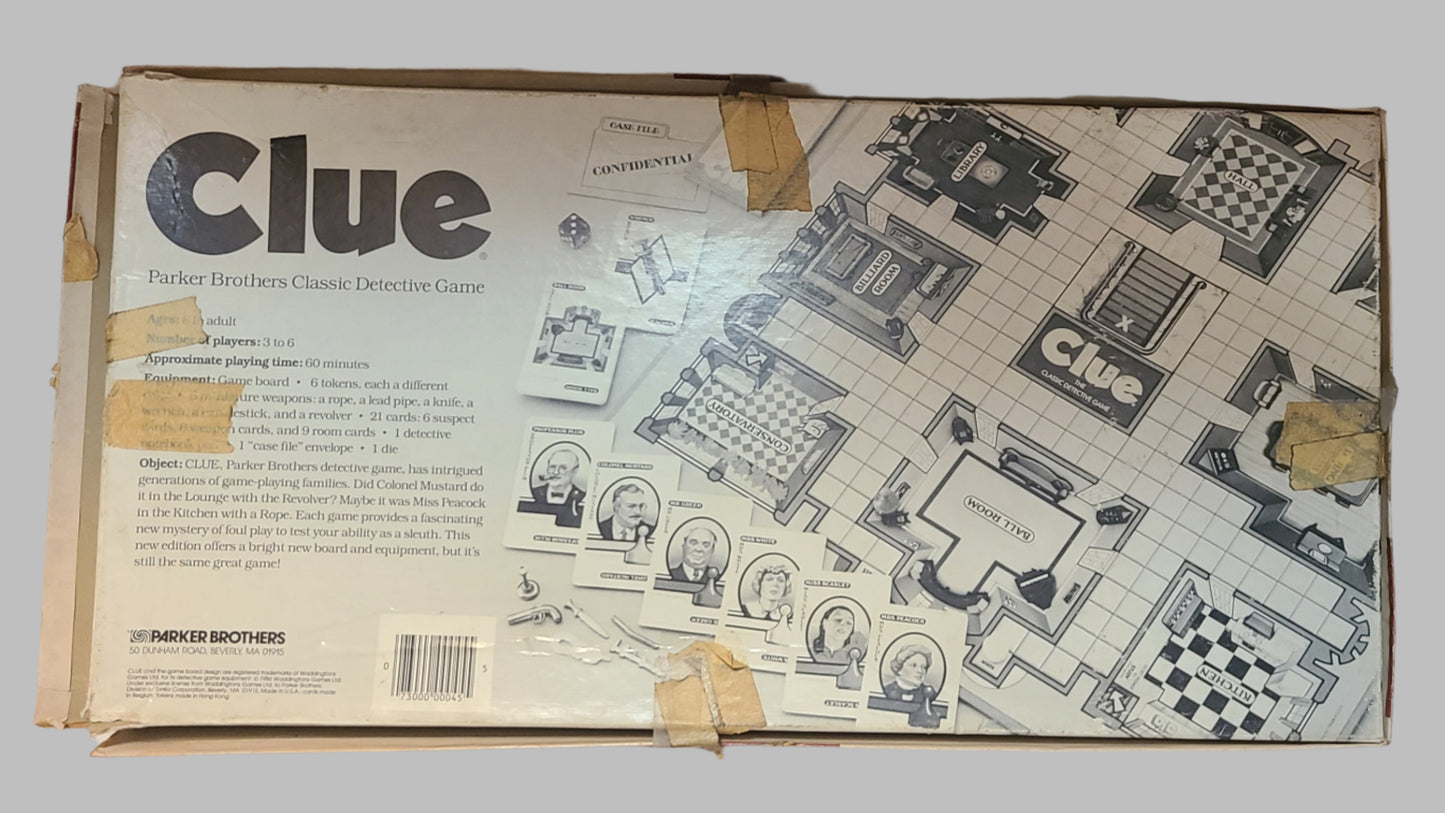 VTG 1986 Parker Brother's Clue Detective Game - Missing Knife Piece - AS IS