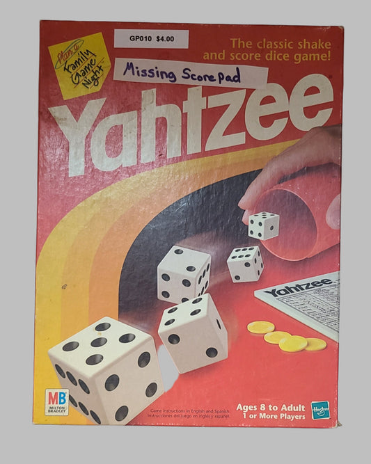 Hasbro Yahtzee Game - Copyright '98 - Missing Scorepad - AS IS