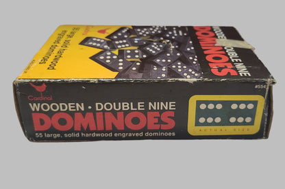 Cardinal Wooden Double Nine Dominoes - 55 Large Solid Hardwood Engraved - LIKE NEW