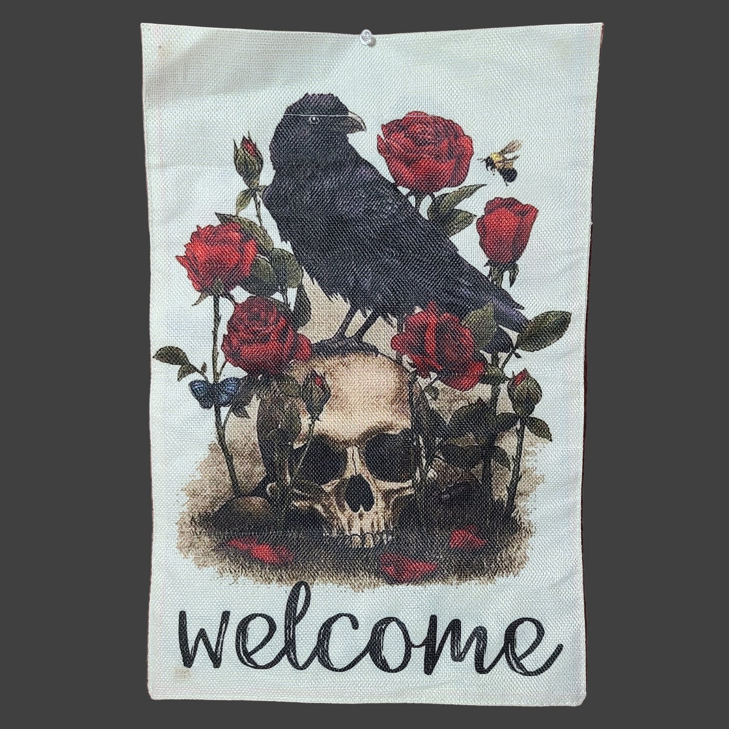 18" x 12" Crow & Skull Halloween Welcome Double-Sided Flag - USED