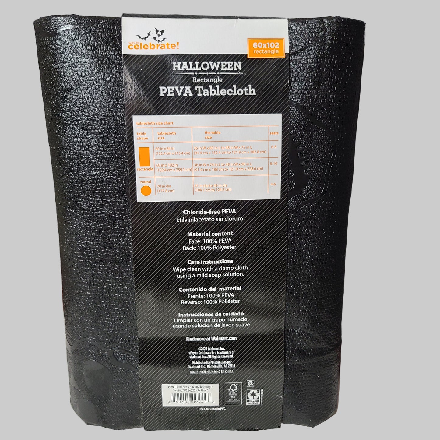 Way To Celebrate! Halloween Rectangle PEVA Black Skull Tablecloth - NEW