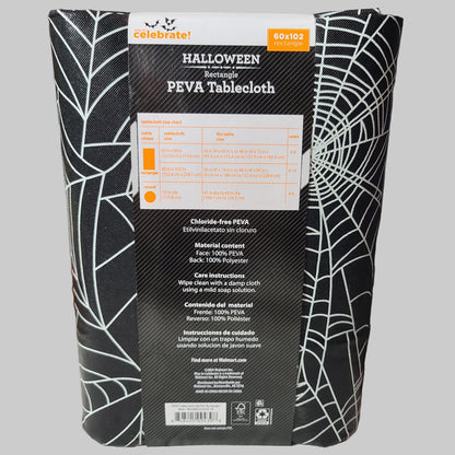 Way To Celebrate! Halloween Rectangle PEVA Black Spider Web Tablecloth - NEW