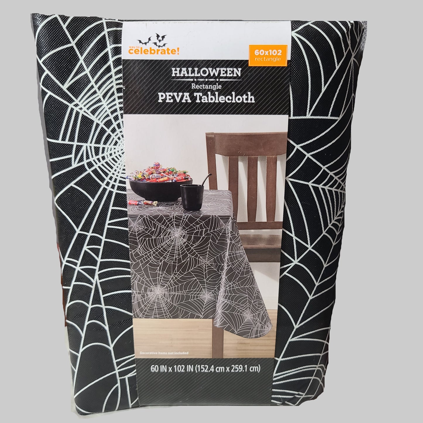 Way To Celebrate! Halloween Rectangle PEVA Black Spider Web Tablecloth - NEW