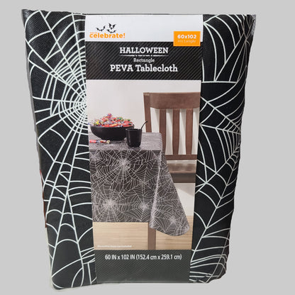 Way To Celebrate! Halloween Rectangle PEVA Black Spider Web Tablecloth - NEW