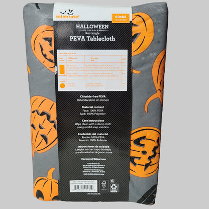 Way To Celebrate! Halloween Rectangle PEVA Gray Pumpkin Tablecloth - NEW