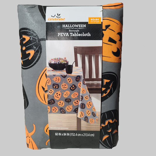 Way To Celebrate! Halloween Rectangle PEVA Gray Pumpkin Tablecloth - NEW