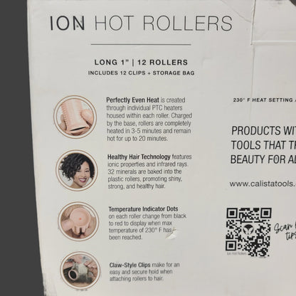 Calista Ion Hot Rollers - Long 1" - 12 Rollers - 12 Clips w/ Storage Bag - NEW