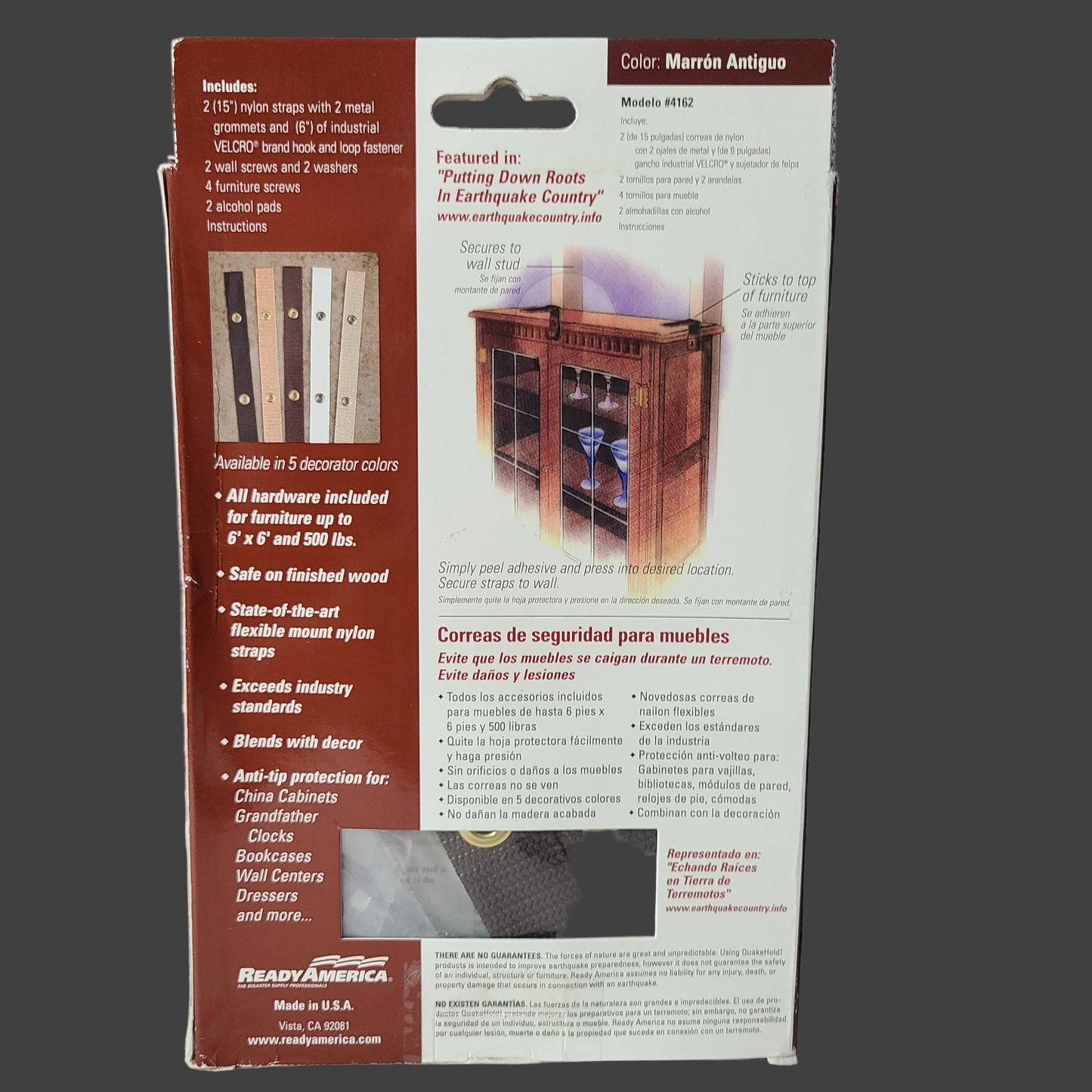 Quake Hold! Furniture Safety Straps - Antique Brown - NEW