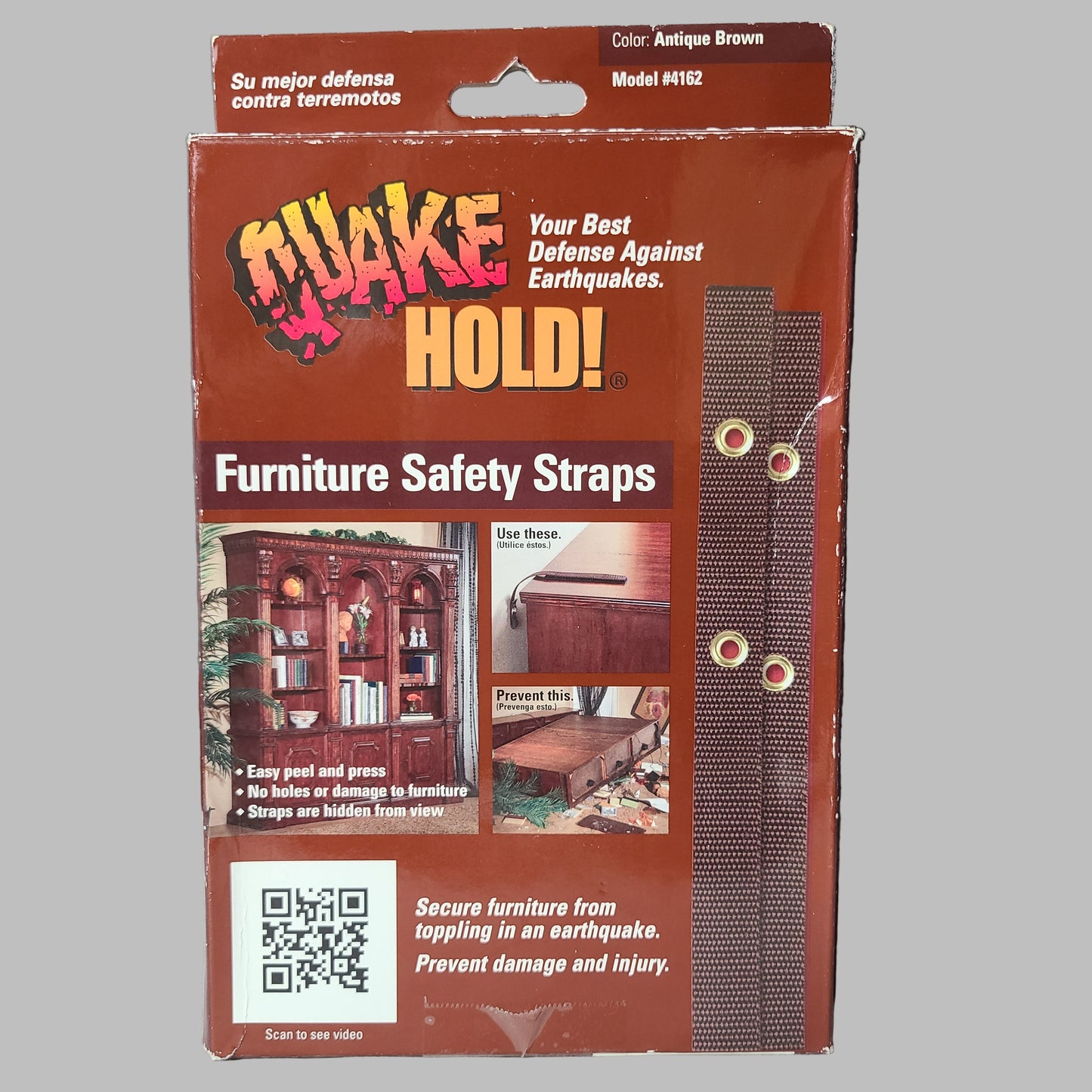 Quake Hold! Furniture Safety Straps - Antique Brown - NEW