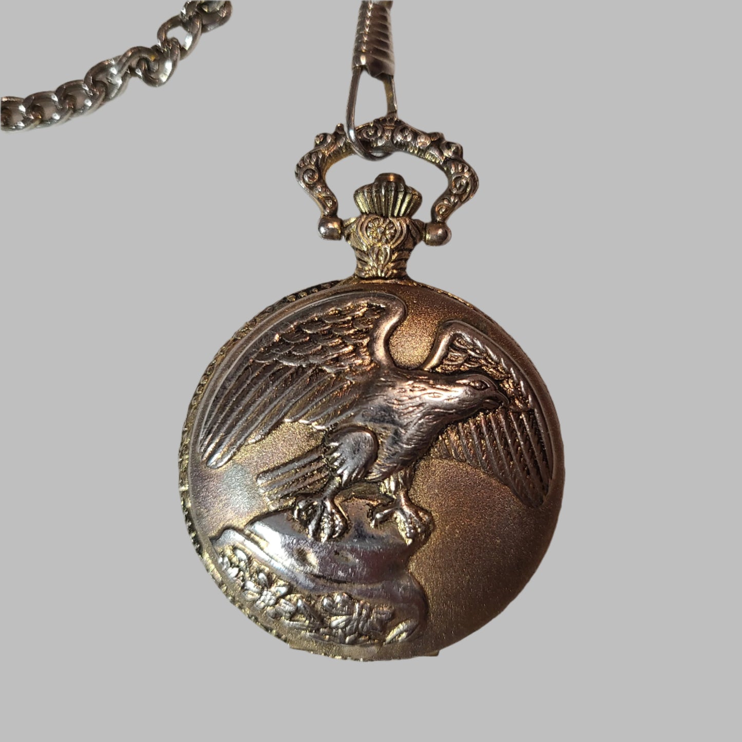 VTG Eagle Pocket Watch & Chain Watch-It Quartz - Needs Battery - AS IS