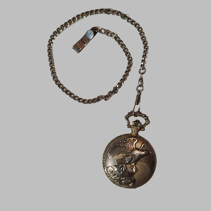 VTG Eagle Pocket Watch & Chain Watch-It Quartz - Needs Battery - AS IS