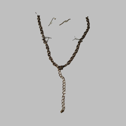 Teardrop & Oval Crystal or Glass & Gold Necklace & Earring Set - LIKE NEW