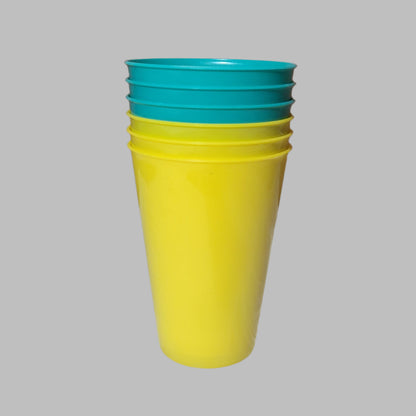 Set of 6 Unbranded Plastic Cups - 3 Teal/3 Yellow - NEW