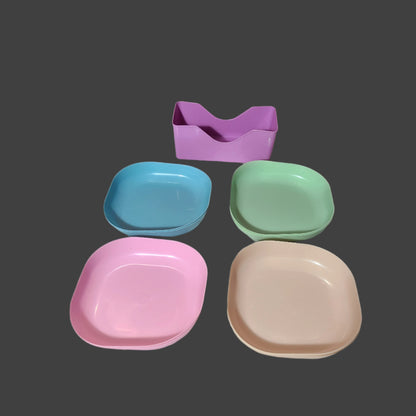 10 PC Plastic Plates w/ Holder - USED