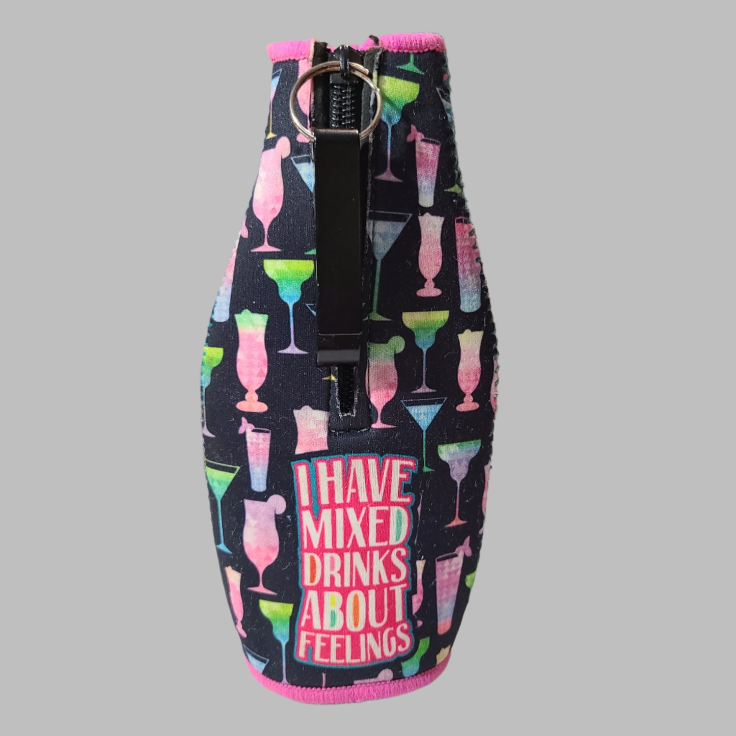 Insulated Drink Cooler "I Have Mixed Drinks About Feelings" w/ Accessory & Lighter Pouch & Bottle Opener - USED