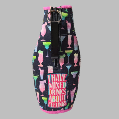 Insulated Drink Cooler "I Have Mixed Drinks About Feelings" w/ Accessory & Lighter Pouch & Bottle Opener - USED