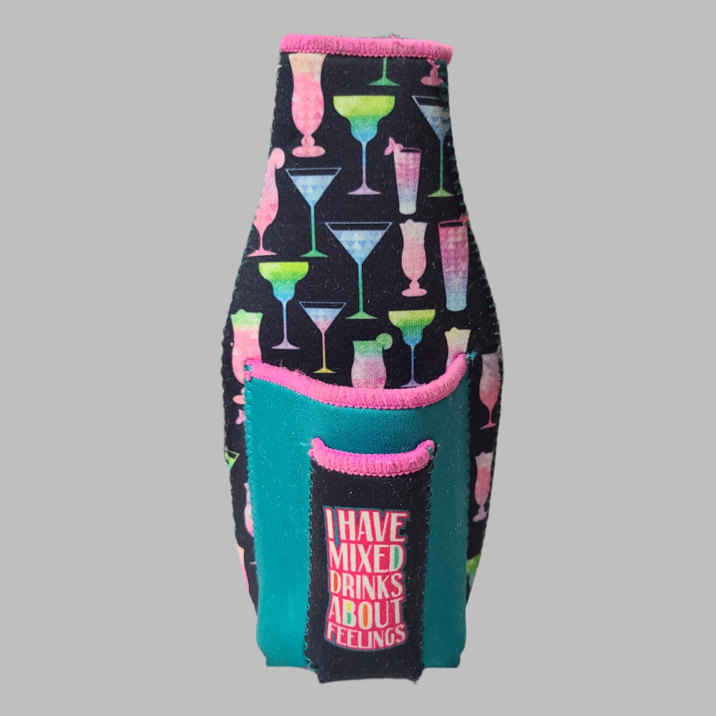 Insulated Drink Cooler "I Have Mixed Drinks About Feelings" w/ Accessory & Lighter Pouch & Bottle Opener - USED