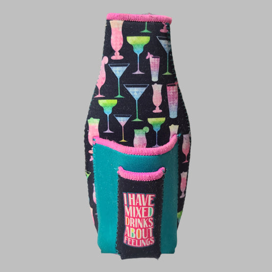 Insulated Drink Cooler "I Have Mixed Drinks About Feelings" w/ Accessory & Lighter Pouch & Bottle Opener - USED
