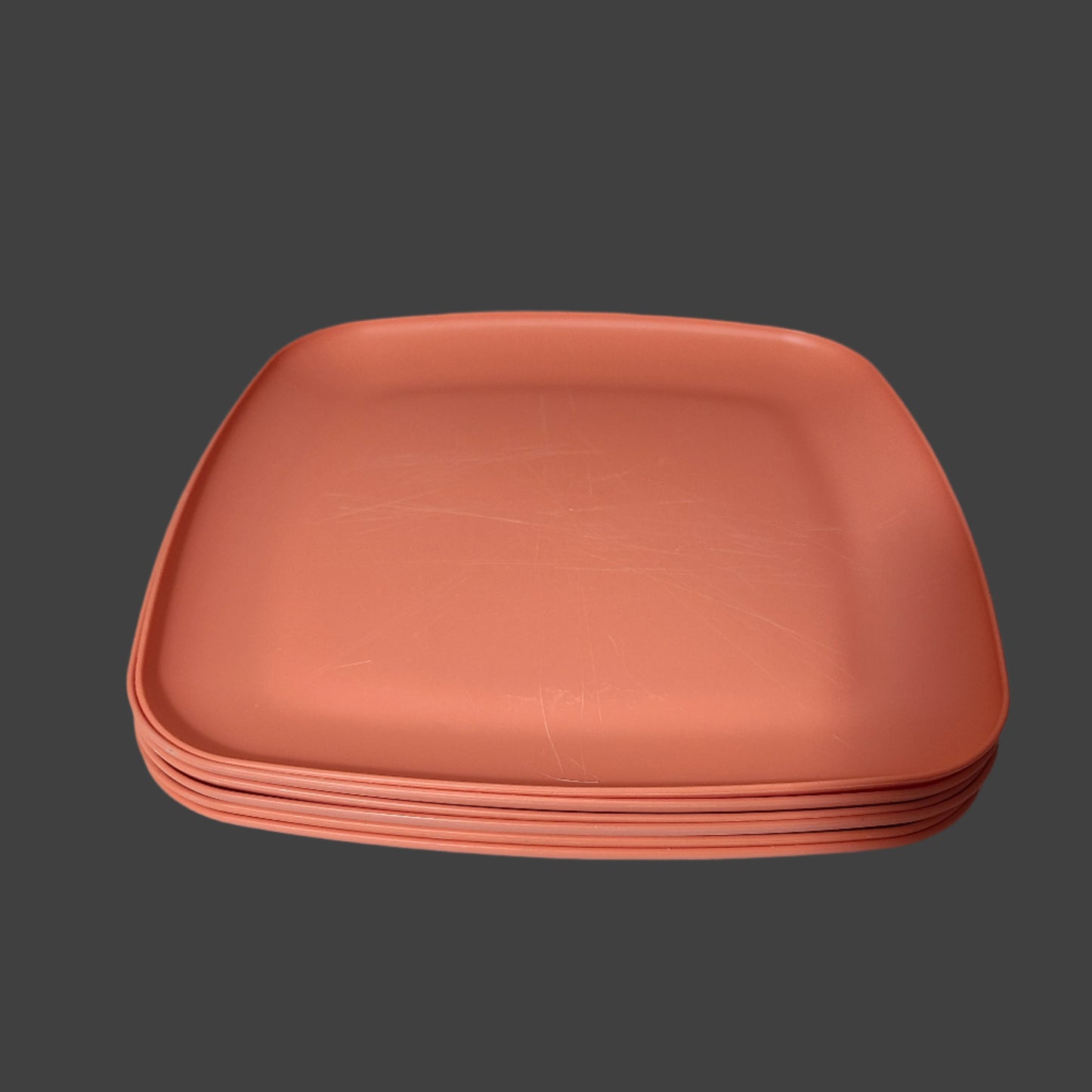 6PK Mainstays Orange Plastic Dinner Plates - USED