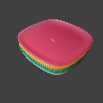 Set of 11 Colorful Clear Plastic Dinner Plates - USED