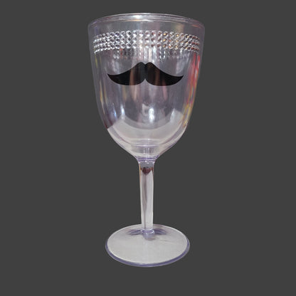 Plastic Mustache & Rhinestone Wine Glass - USED