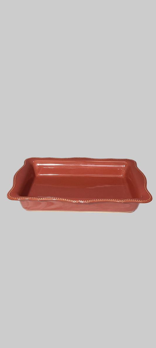 Bico Beaded Bakeware Red Stoneware Baking Dish - USED