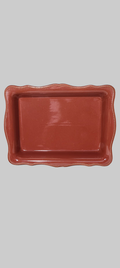 Bico Beaded Bakeware Red Stoneware Baking Dish - USED