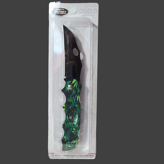 Kentucky Cutlery Company Green Skull Folding Pocketknife - NEW