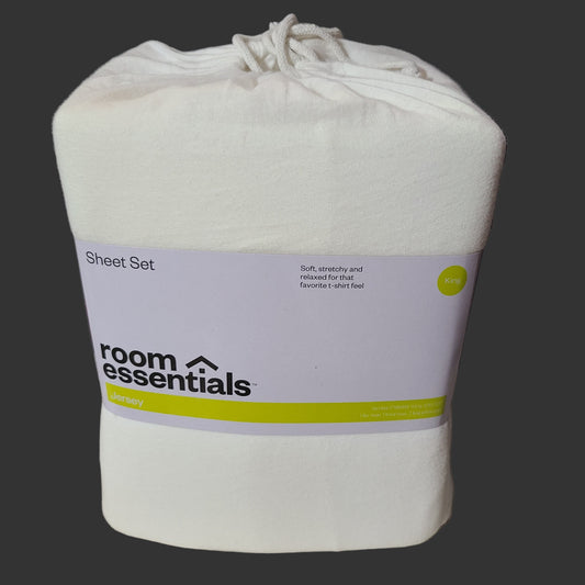 Room Essentials White Jersey Sheet Set - King - NEW