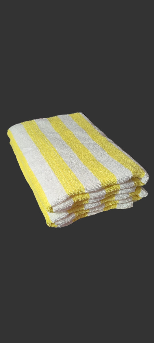 2PK Golden Mills Yellow Striped Cabana Pool Towel - NEW