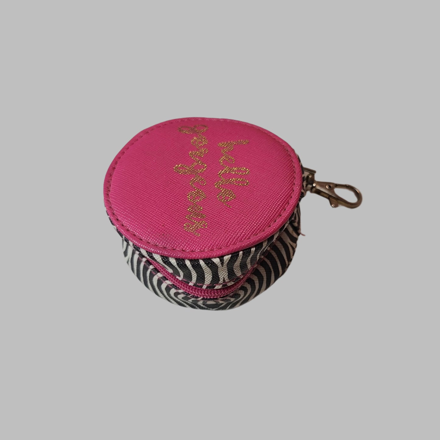 "Hello Gorgeous" Pink & Zebra Keychain Makeup Case - USED